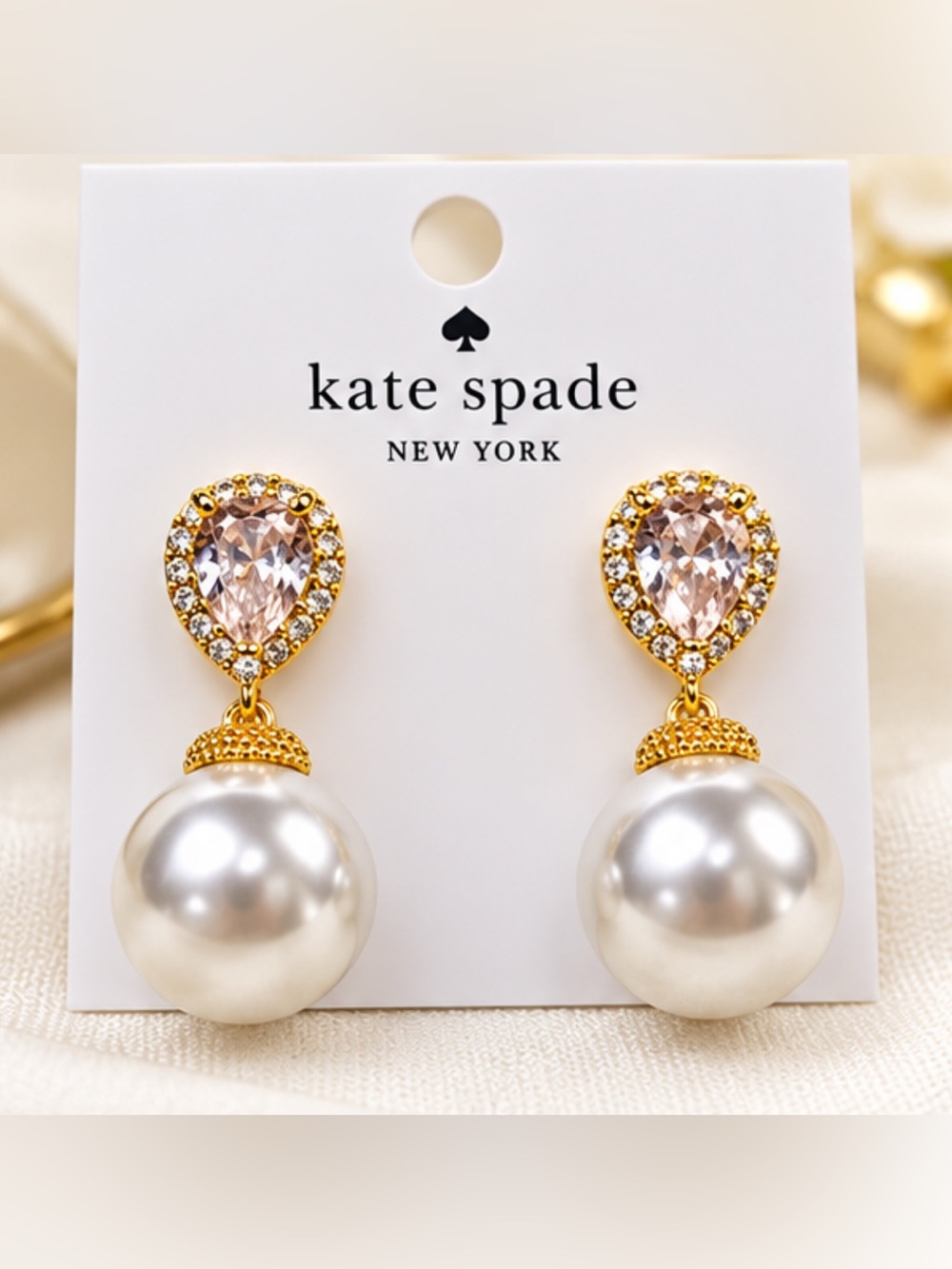 kate spade Gold Pearl Drop Earrings with Pink Teardrop Crystals
